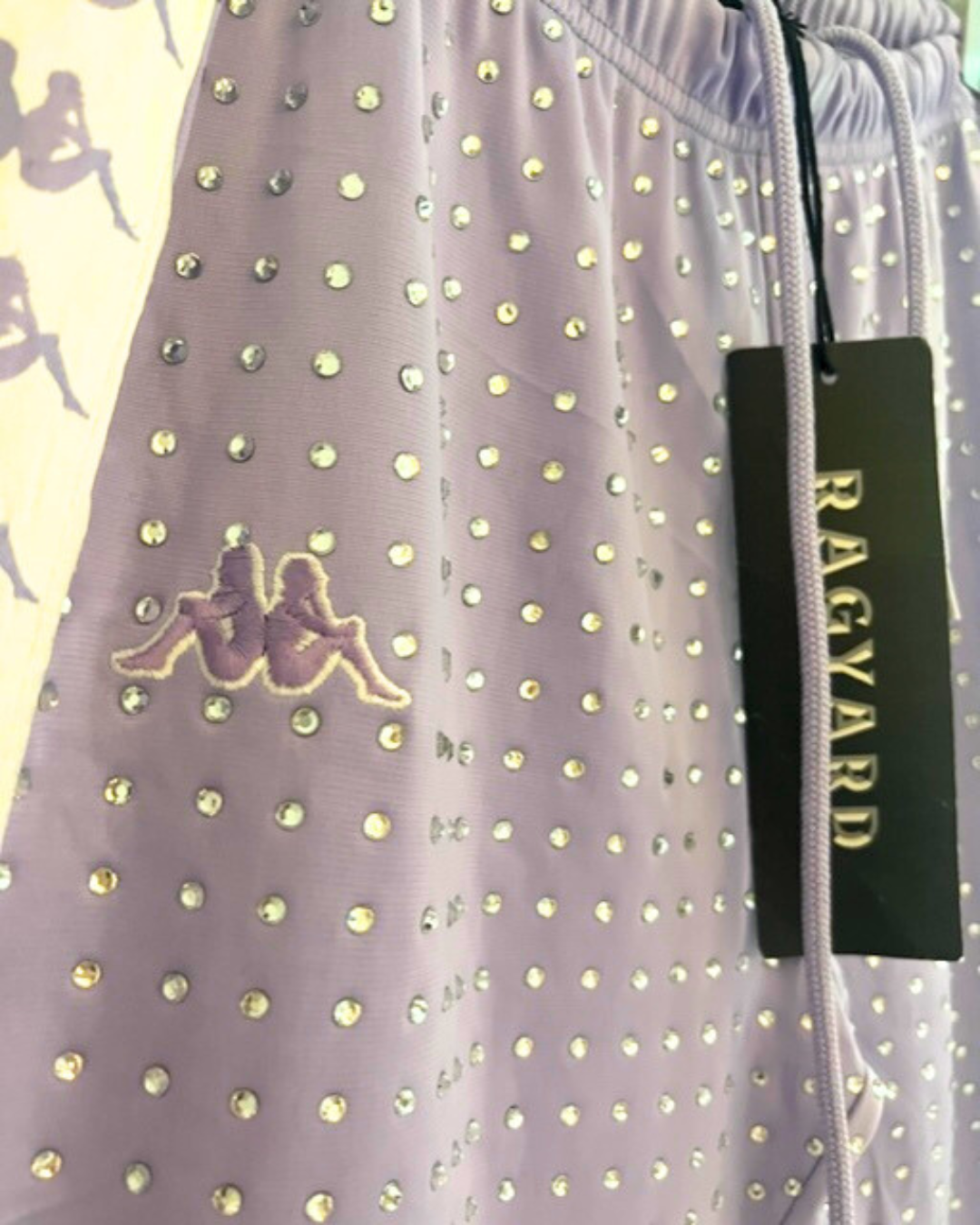 Vintage Lilac / White Stripe KAPPA Tracksuit pants with all over diamante studs