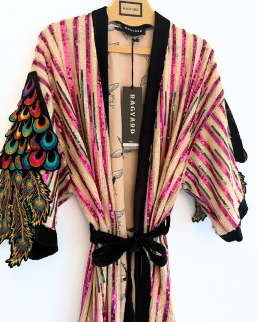 Pink & Cream DISCO Sequin Psychedelic Peacock Kimono Robe