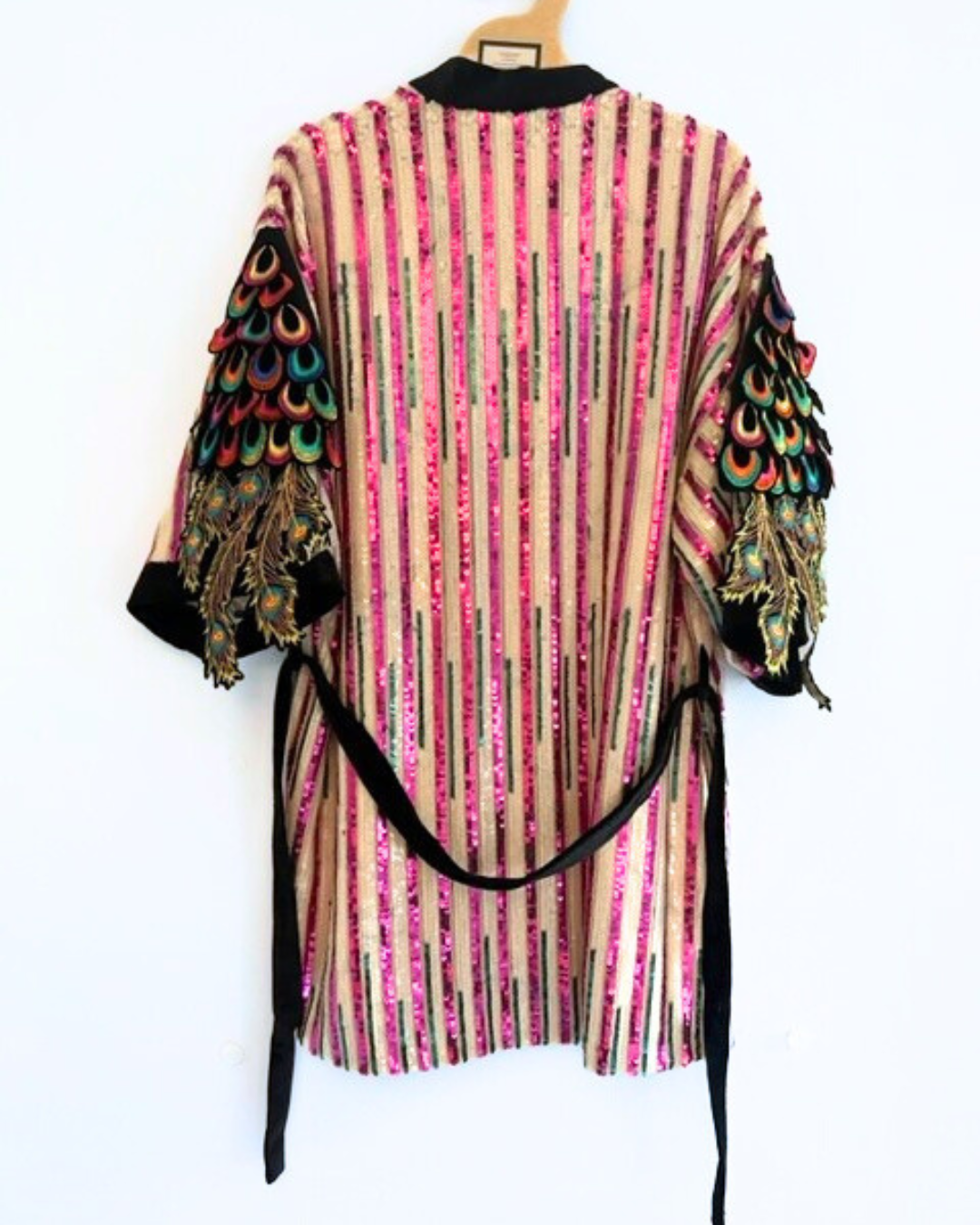 Pink & Cream DISCO Sequin Psychedelic Peacock Kimono Robe