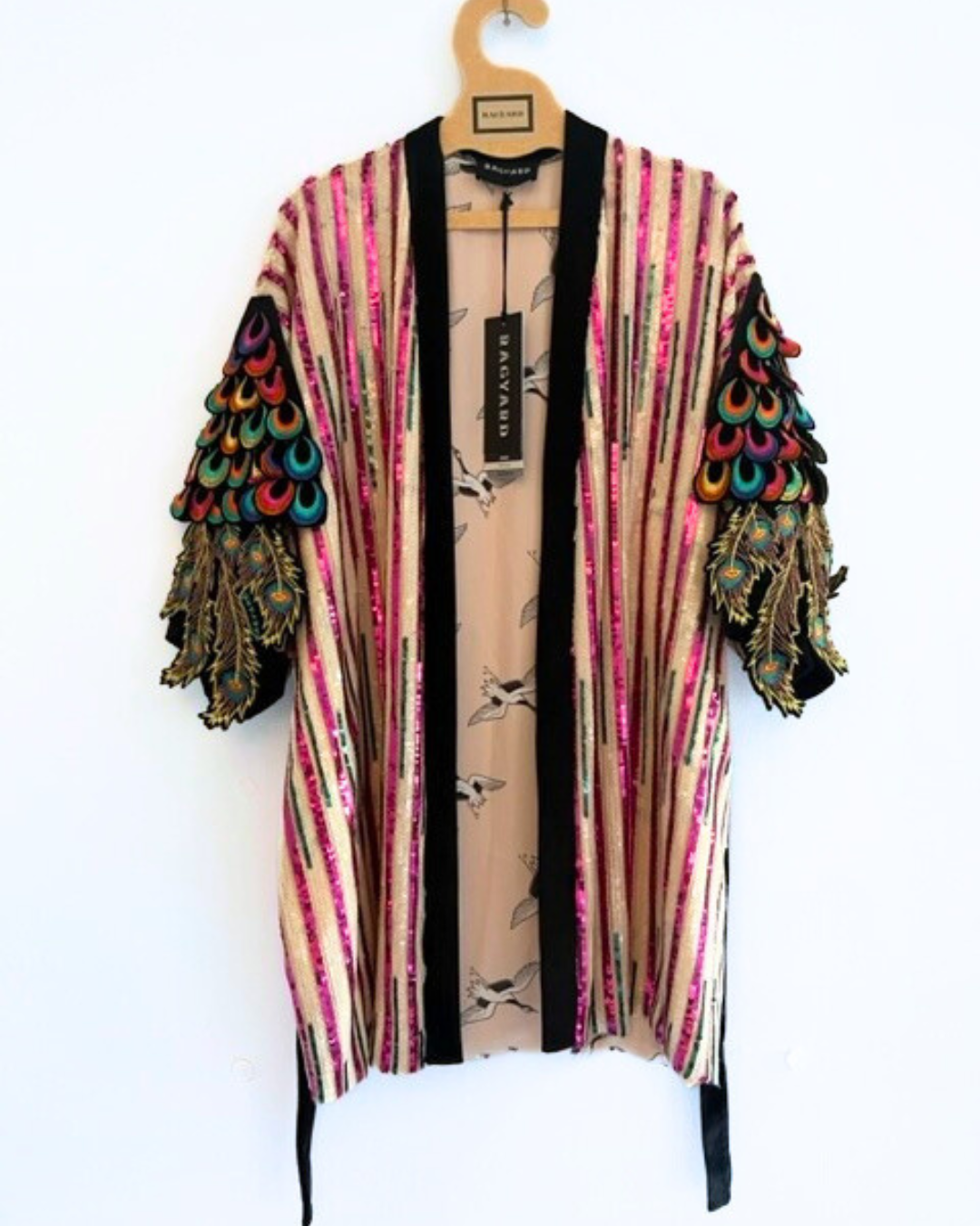 Pink & Cream DISCO Sequin Psychedelic Peacock Kimono Robe