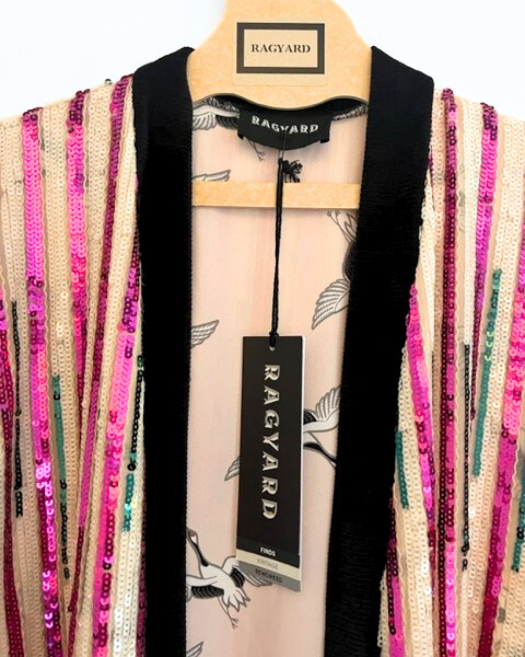 Pink & Cream DISCO Sequin Psychedelic Peacock Kimono Robe