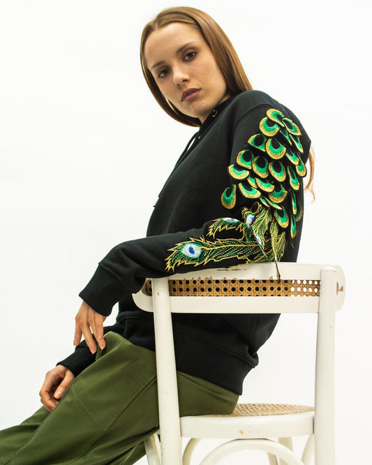 Evergreen - Black Peacock Patch Hoodie