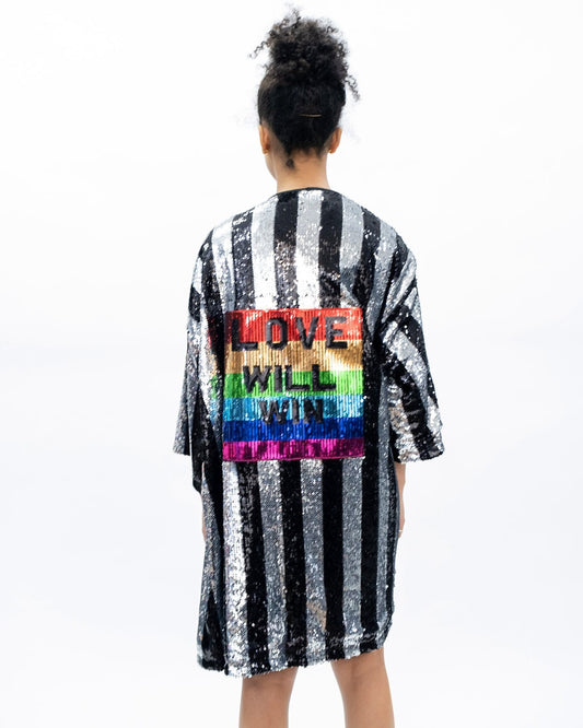 Sliver and Black Stripe Sequin Kimono Love Will Win