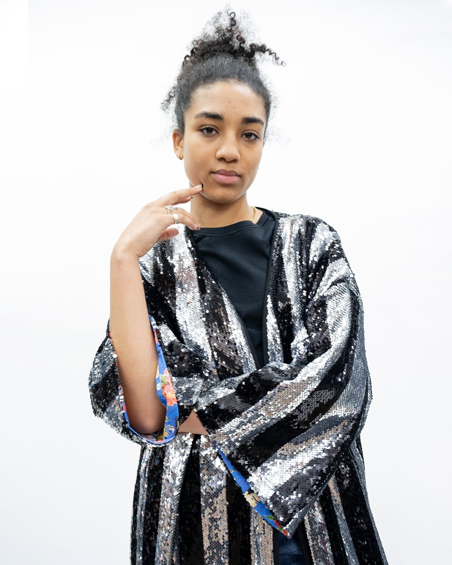 sequin kimono dress Sliver and Black Stripe Sequin Kimono Love Will Win – Ragyard