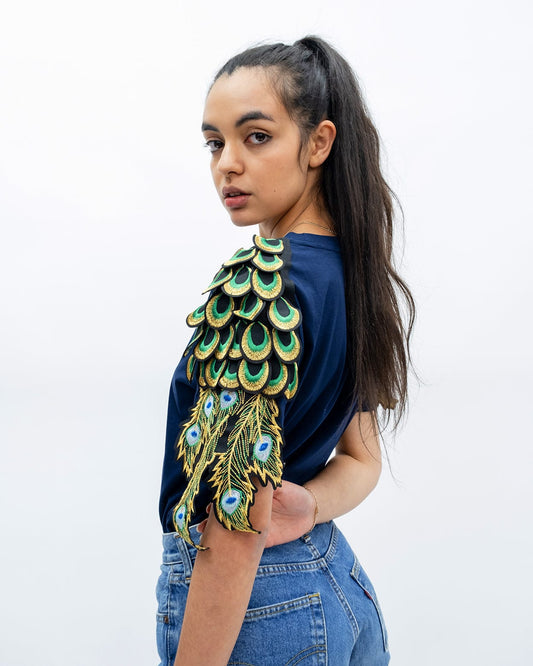 Evergreen - French Navy Peacock Patch T-Shirt