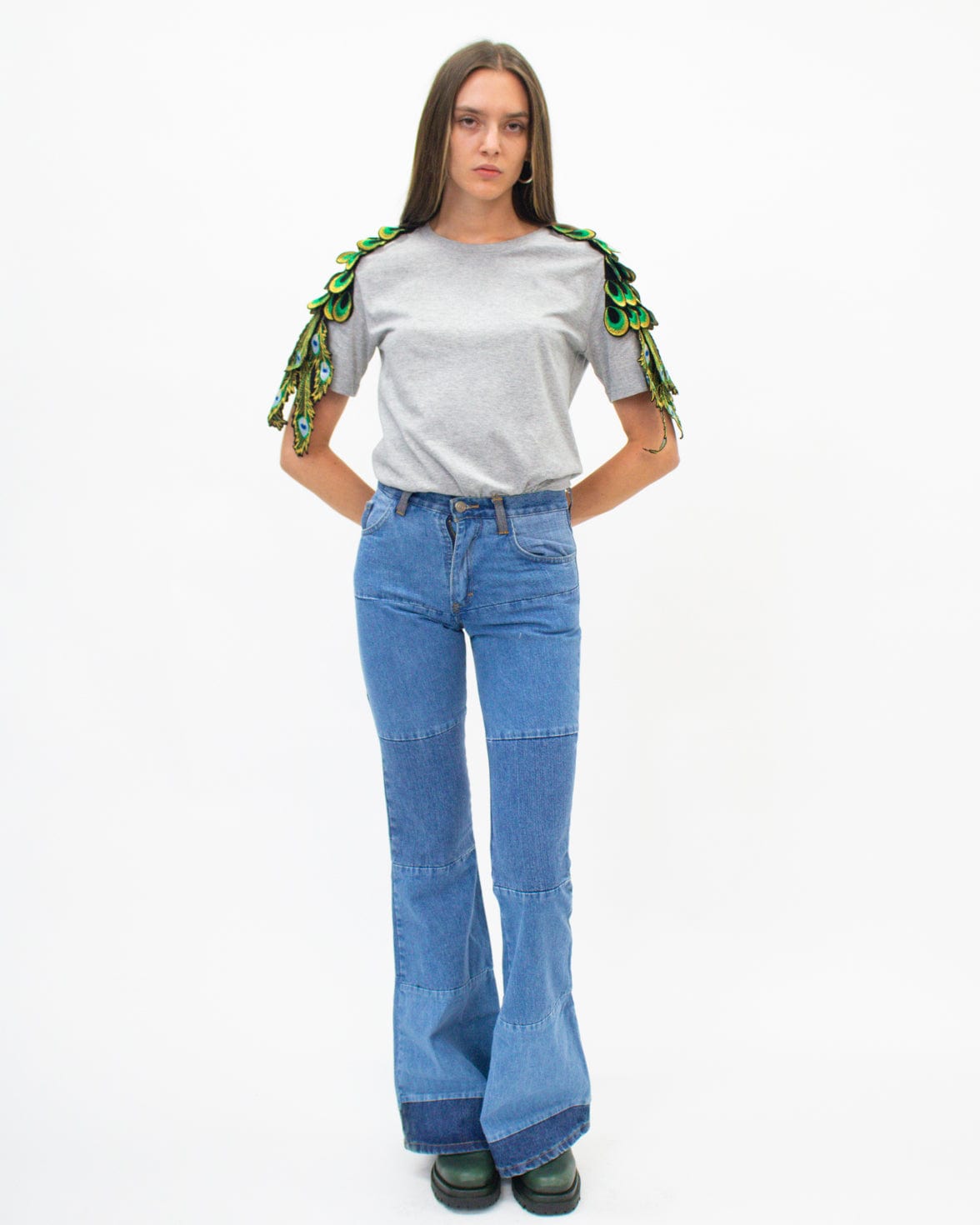 Evergreen - Grey Peacock Patch T-Shirt