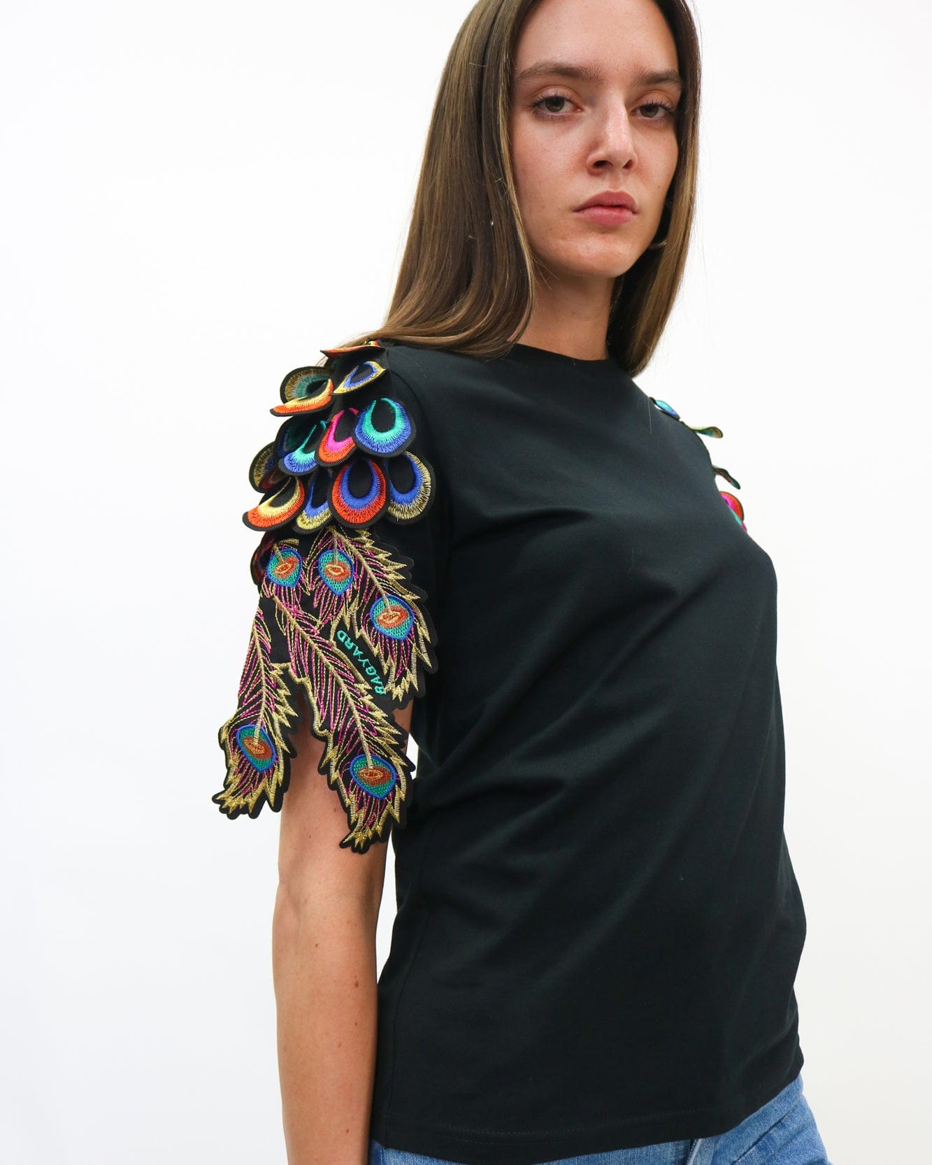 Evergreen - Black Psychedelic Peacock Patch T-Shirt