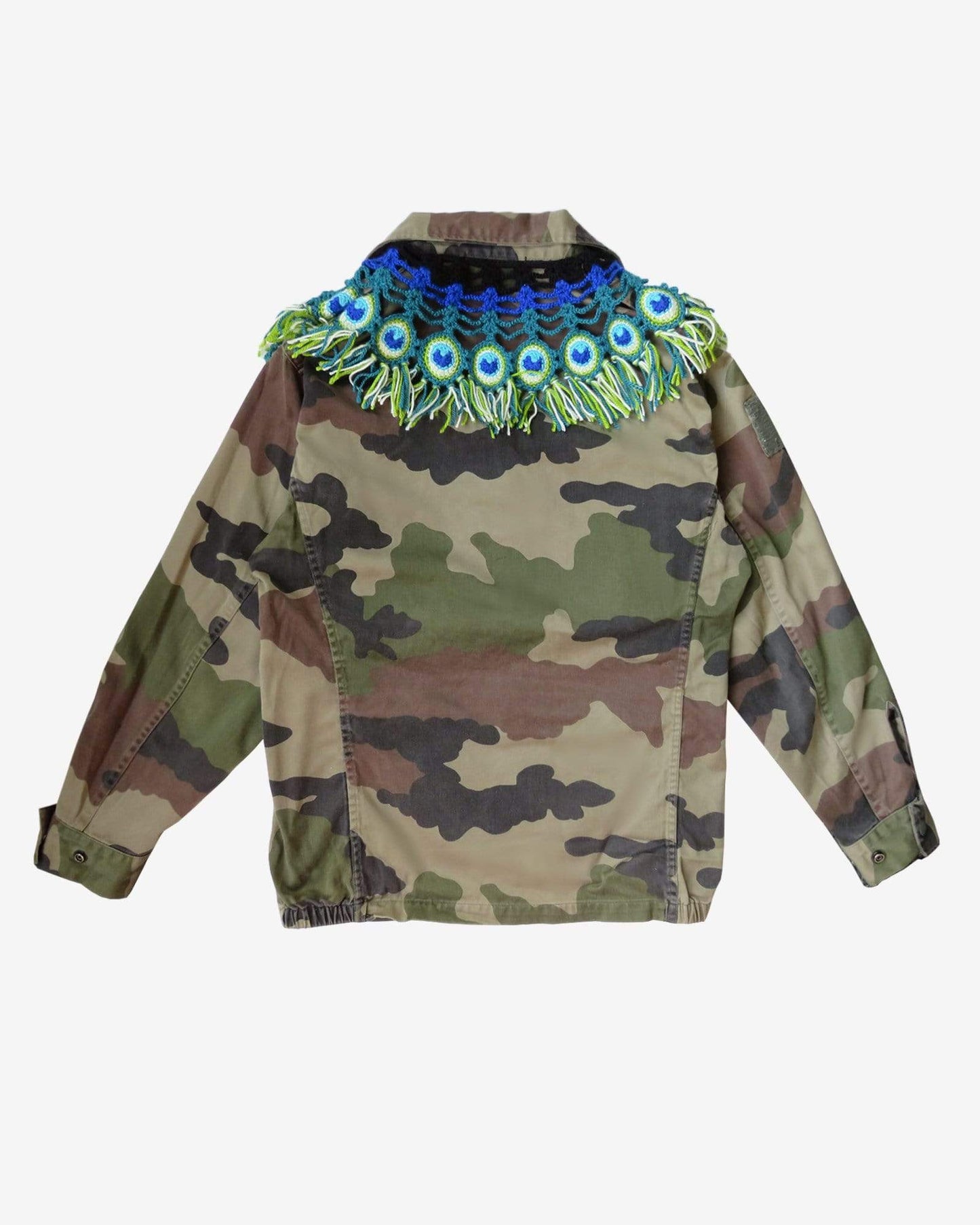 Military Jacket With Peacock Macrame Collar