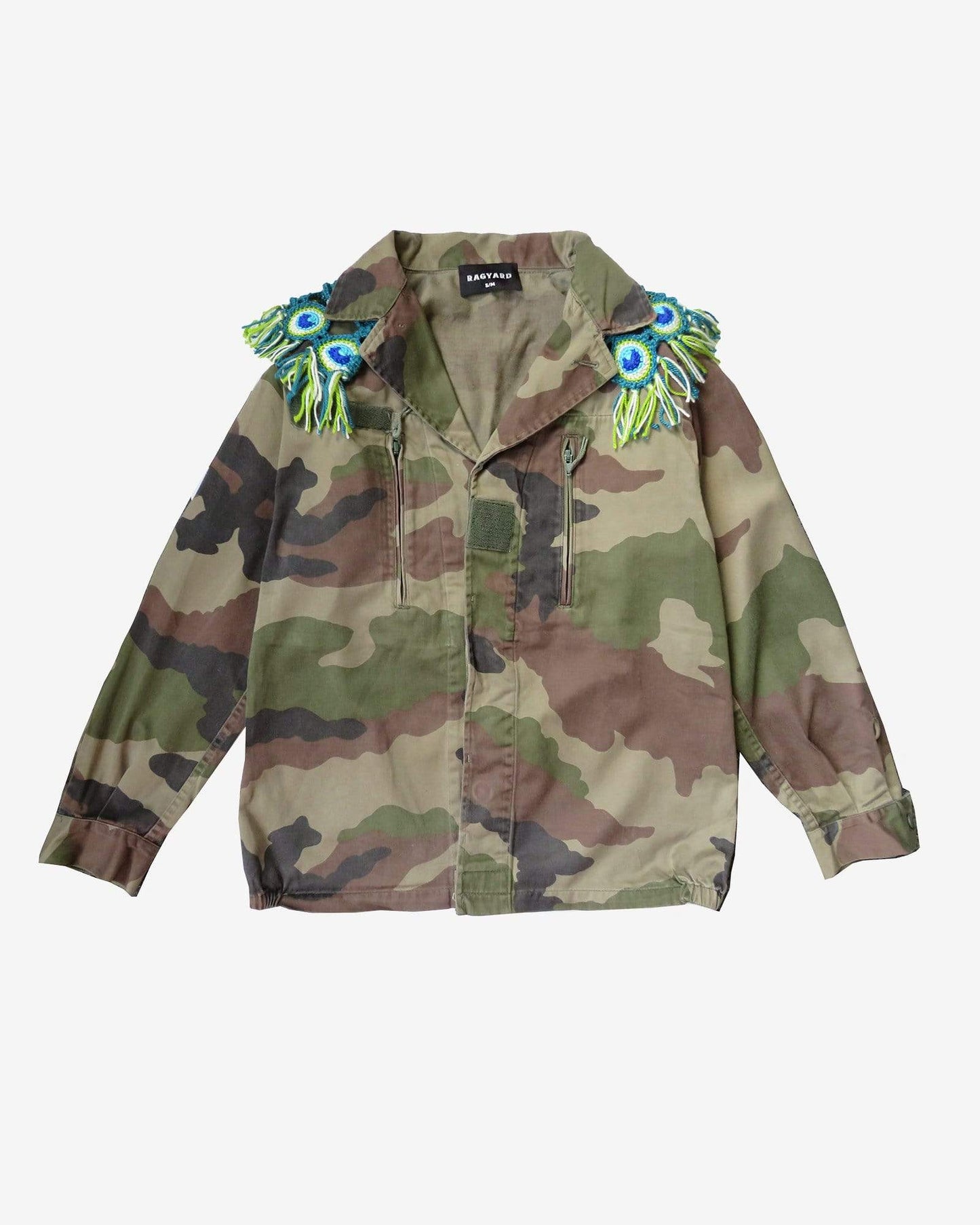 Military Jacket With Peacock Macrame Collar