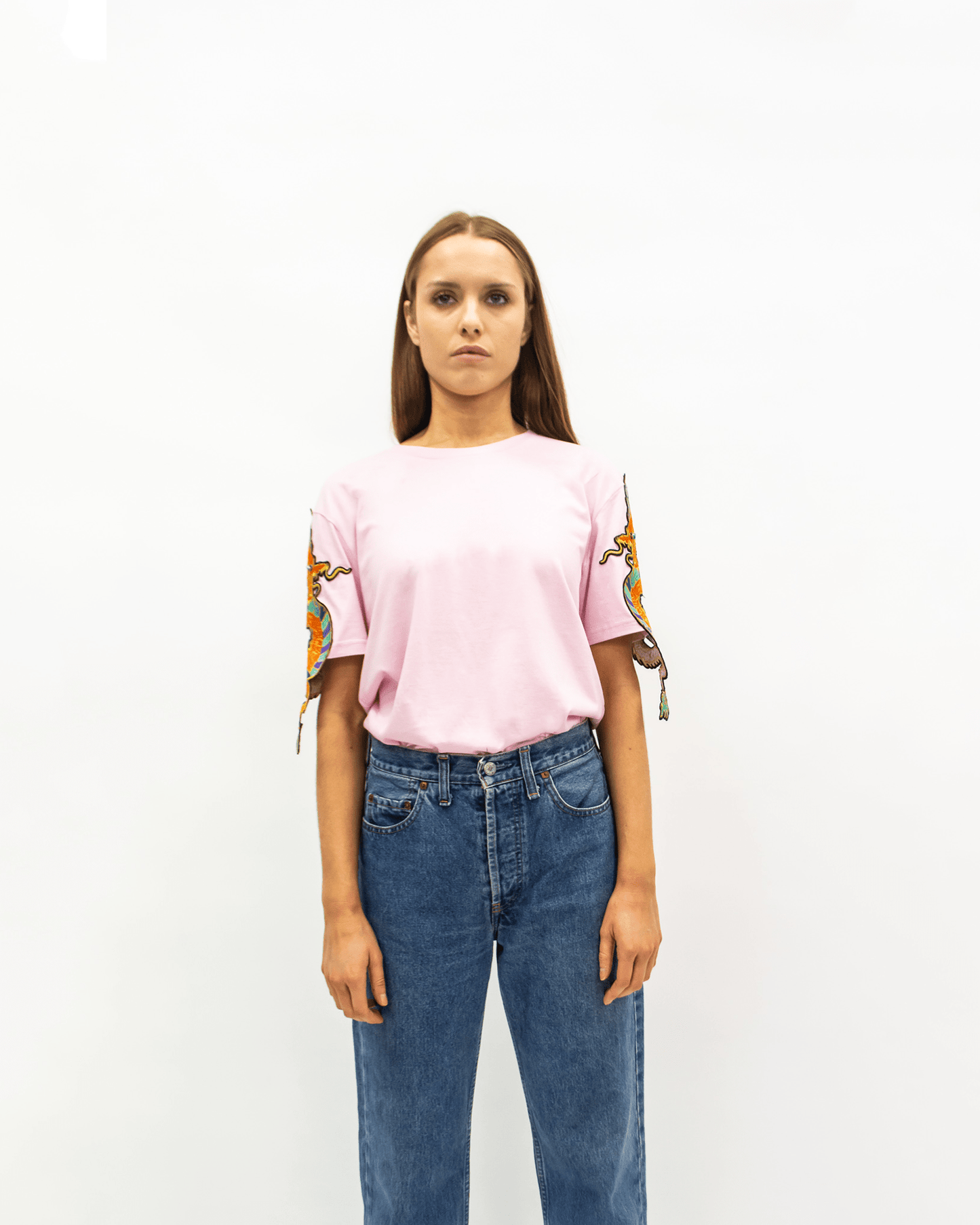 Dragon Patch T-Shirt in Cotton Pink